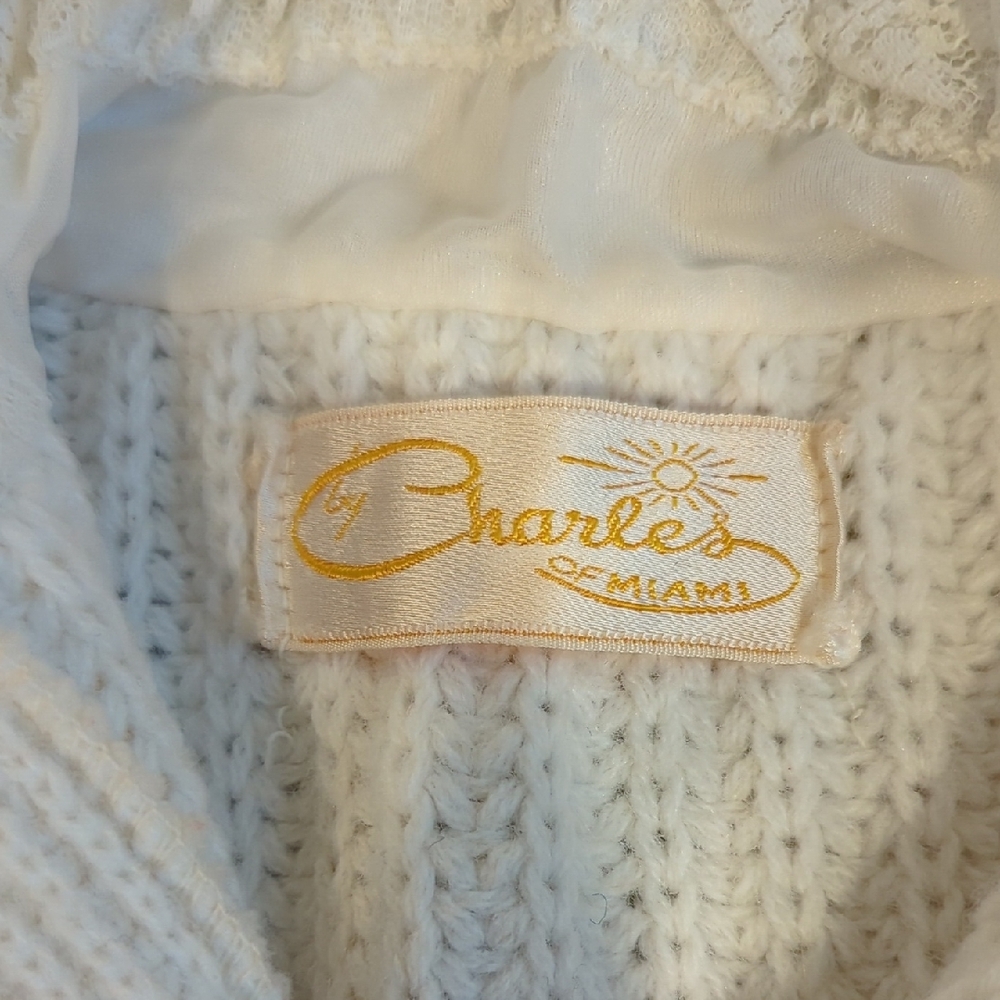 Vintage Cardigan Knit Lace‎ Button Up Cream size Medium image 4